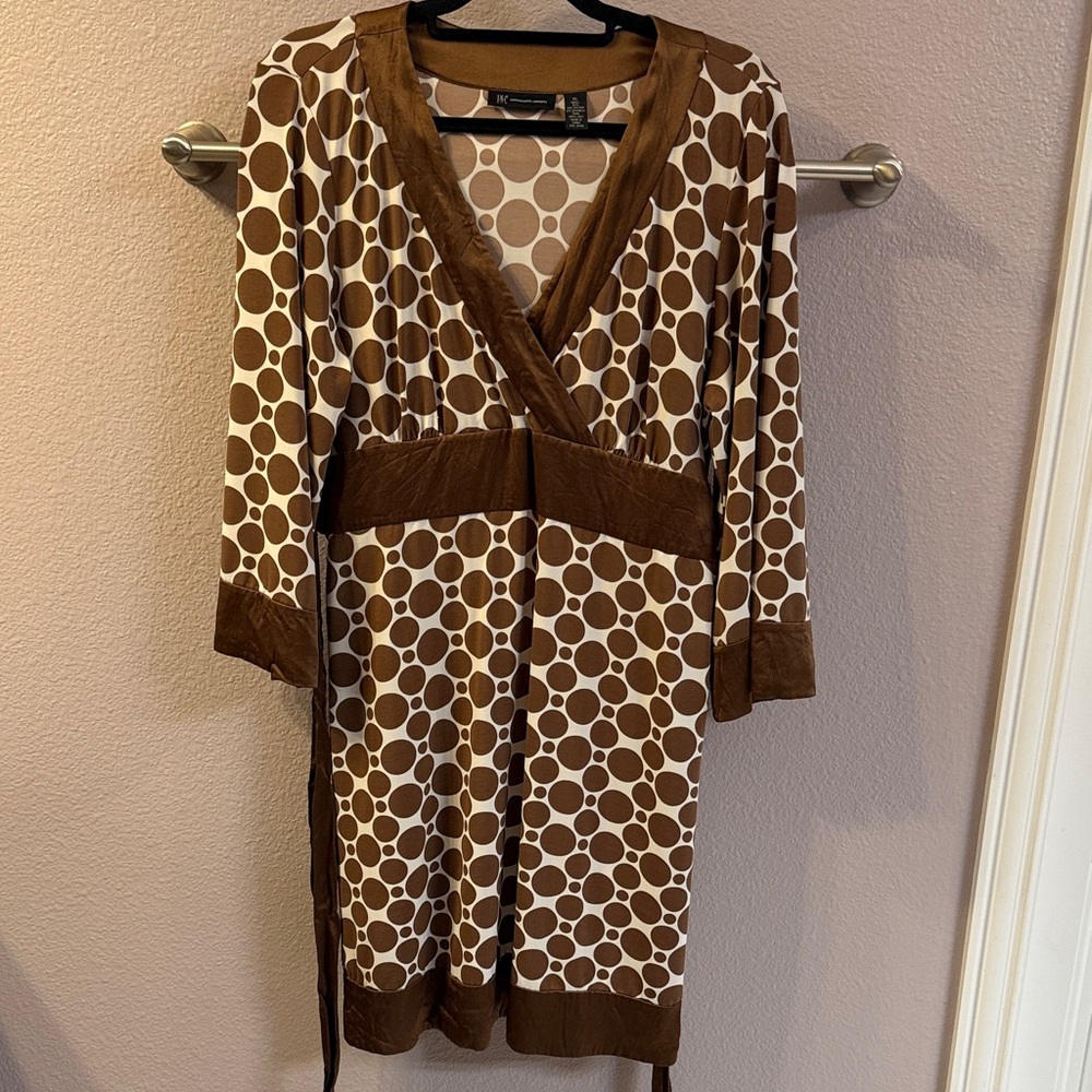 INC XL Brown and White Polka Dot dress